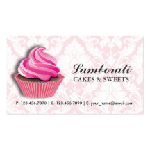 Cupcake Bakery Elegant Damask Floral Pattern Business Card