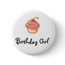 cupcake, Birthday Girl - Customised Pinback Button