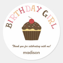 Cupcake Birthday Girl Favour Sticker /Envelope Sea