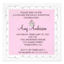 Cupcake Birthday Sleepover! Personalized Invite