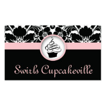 Cupcake Business Card Floral Damask Baby Pink