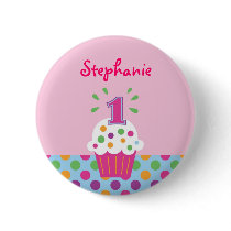 Cupcake First Birthday Button