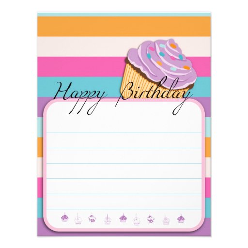 CUPCAKE HAPPY BIRTHDAY FLAT CARD CUSTOM INVITE
