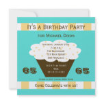 Cupcake on Aqua 65th Birthday Party Invitation