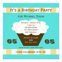 Cupcake on Aqua 65th Birthday Party Invitation