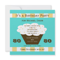 Cupcake on Aqua 80th Birthday Party Invitation