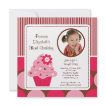 Cupcake Photo Birthday Invitation Pink Flower