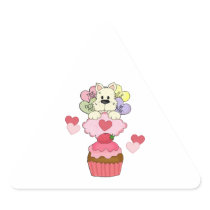 Cupcake Puppy Valentines Triangle Sticker