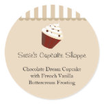 Cupcake Round Product Label, Soft Mocha Stripes stickers