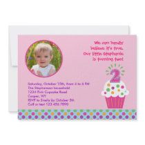 Cupcake Second Birthday Party Photo Invitation