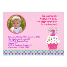 Cupcake Second Birthday Party Photo Invitation
