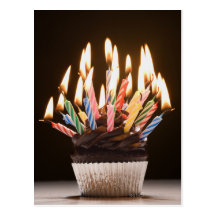 Cupcake with birthday candles post cards