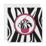 Cupcake with Cherry Invitation - Zebra Print /Pink