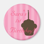 Cupcake with pink stripes refrigerator magnet