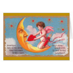 Cupid Feeds Heart to Moon Valentine Card