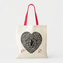 CUPID LACE HEART BLACK AND WHITE PINK RED MONOGRAM BAG