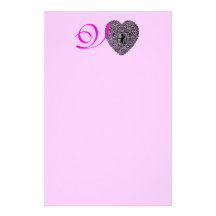 CUPID LACE HEART MONOGRAM, pink fuchsia Customised Stationery