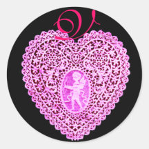 CUPID LACE HEART MONOGRAM ,pink Sticker