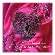 CUPID LACE HEART ON PINK FUCHSIA SILK CLOTH PERSONALISED ANNOUNCEMENT