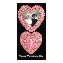 CUPID LACE HEART  , pink red  black Photo Card