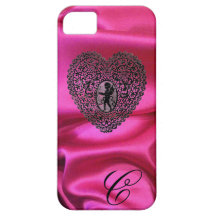 CUPID LACE HEART SILK BLACK FUCHSIA CLOTH MONOGRAM iPhone 5 COVER