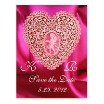CUPID LACE HEART SILK FUCHSIA CLOTH , Pink Red Post Card