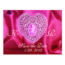 CUPID LACE HEART SILK FUCHSIA CLOTH , Pink Violet Postcards