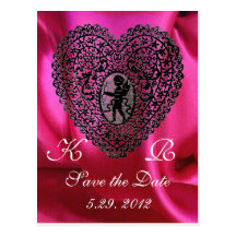 CUPID LACE HEART SILK FUCHSIA CLOTH , Pink Violet Postcard