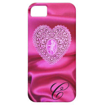 CUPID LACE HEART SILK PINK FUCHSIA CLOTH MONOGRAM iPhone 5 COVER