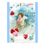 Cupid Snaring Hearts in Web Valentine Postcards