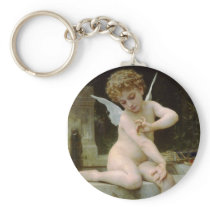 Cupid With a Butterfly by William Bouguereau Keychain
