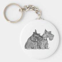 Curious Scottish Terriers Pen & Ink Sketch Keychains