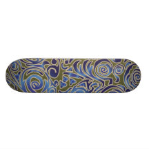 Curvy Lines Batik Blue Skateboard