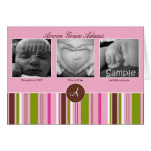 Custom 3 Picture Announcement - Pink Card