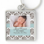 Custom Baby Damask Photo Keychain Blue and Brown
