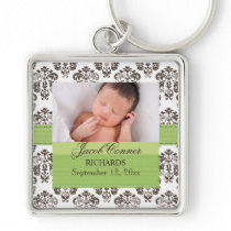 Custom Baby Damask Photo Keychain Green Brown