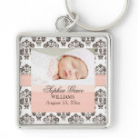 Custom Baby Damask Photo Keychain  Pink and Brown