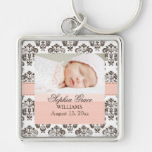 Custom Baby Damask Photo Keychain  Pink and Brown