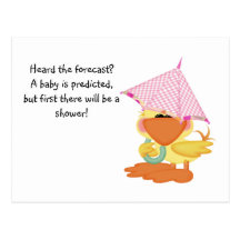 Custom Baby Shower Invite-Pink Duck in Rain Postcards