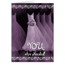 Custom Be My JUNIOR BRIDESMAID - PURPLE Gowns Cards