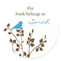 Custom Bird Bookplate Stickers in Blue