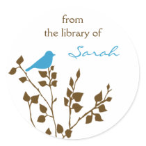 Custom Bird Bookplate Stickers in Blue