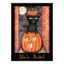 Custom Black Cat Halloween Party Invitation