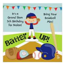 Custom Black Hair Boy Baseball Birthday Invitation