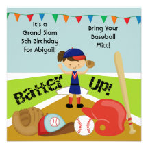 Custom Black Hair Girl Softball Birthday Invites