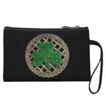 Custom Black Shamrock On Celtic Knots Clutch Purse Wristlet Purses