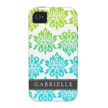 Custom Blue Green Damask iPhone 4 Cases