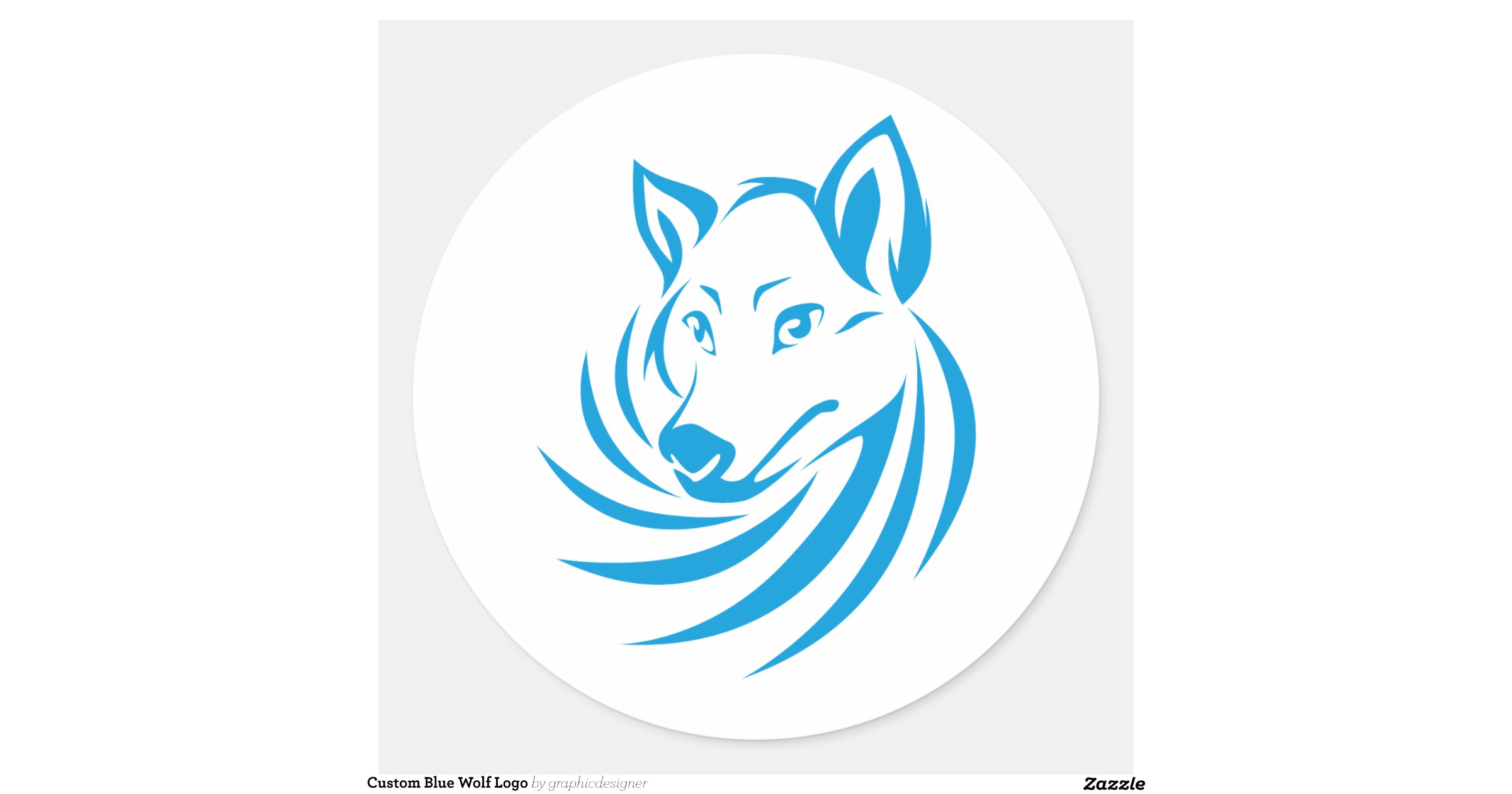 Custom Blue Wolf Logo Round Sticker | Zazzle