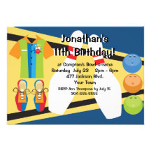 Custom Bowling Party Personalised Invitations