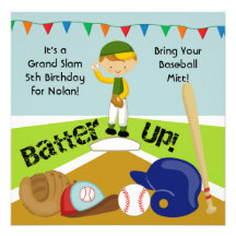 Custom Brown Hair Boy Baseball Birthday Invitation